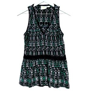 Anthropologie Maeve Blue Green Embroidered Drop Waist Tank Top Women Sz …